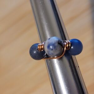 Handmade K2 Jasper and Sunstone Copper Wire Wrapped Ring Boho Adjustable